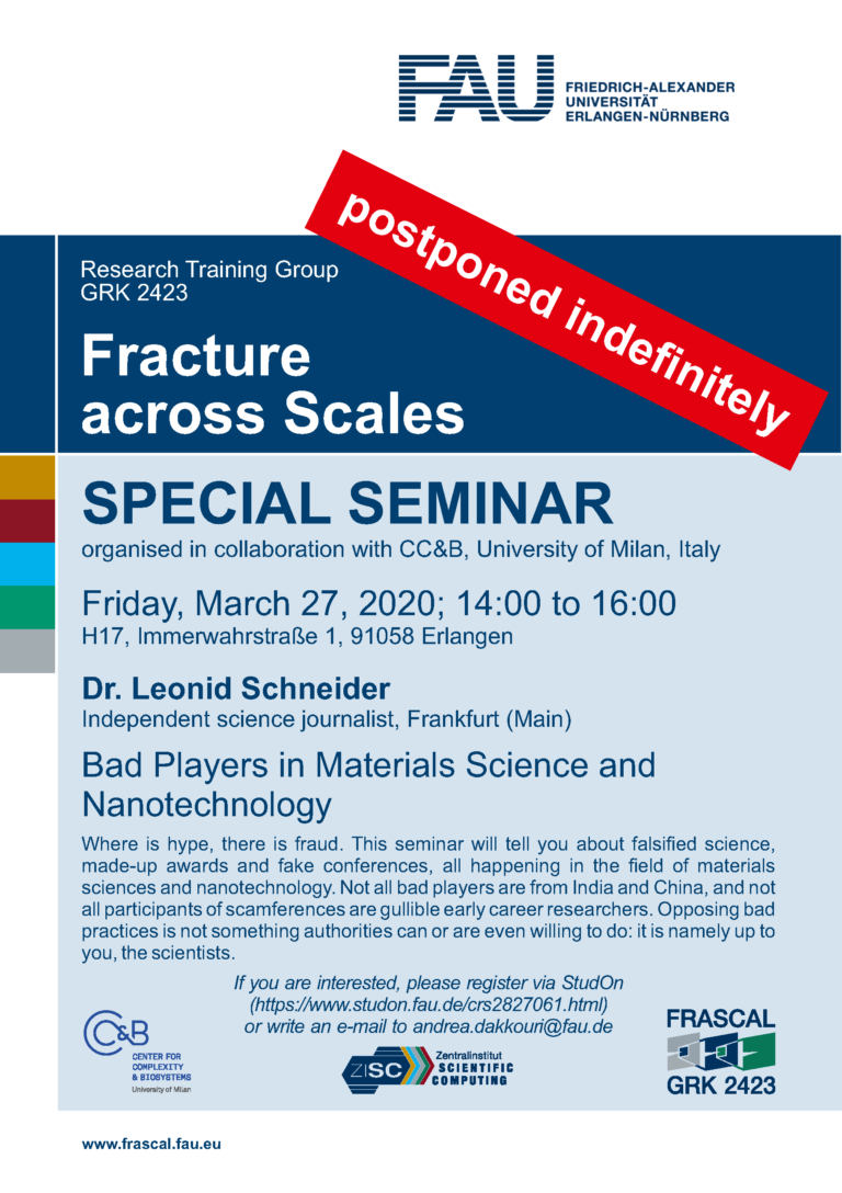 Announcement: Dr. Leonid Schneider: „Bad Players in Materials Science and Nanotechnology“ on March 27, 2020