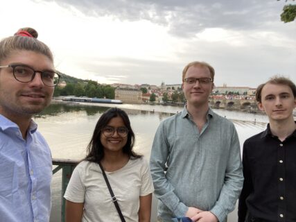 FRASCAL Doctoral Researchers at CFRAC 2023 in Prague. From left to right: Maurice Rohracher, Shucheta Shegufta, Dr. Stefan Hiemer and Christian Greff